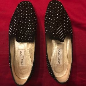 Jimmy Choo Gold Studded Black Suede Loafers - 37.5